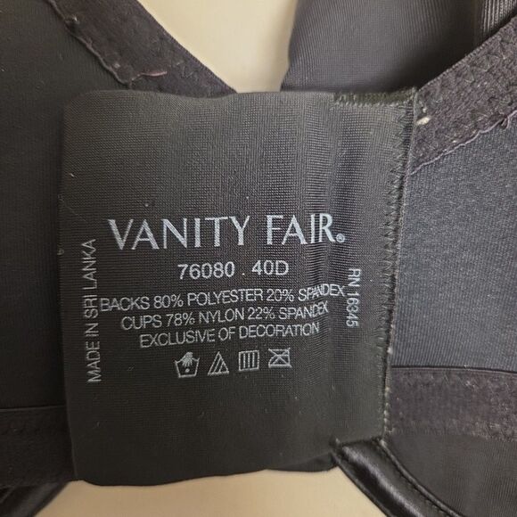Lot of 2 Vanity Fair Bra 40D Black No Pad Wired 76080 Tan Light Pad Wired 75204 - Picture 13 of 16